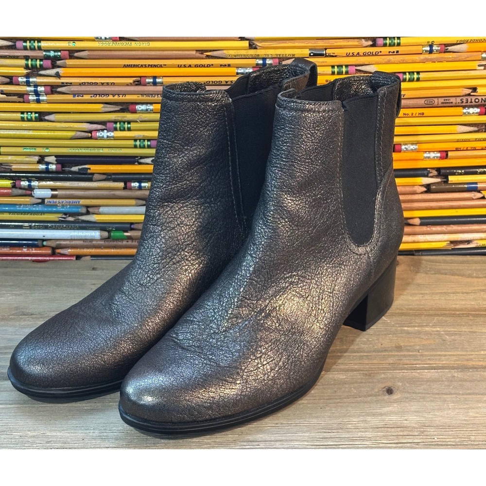 Naturalizer Chelsea Boots Metallic Pewter Leather Womens 9.5 Silver Excellent